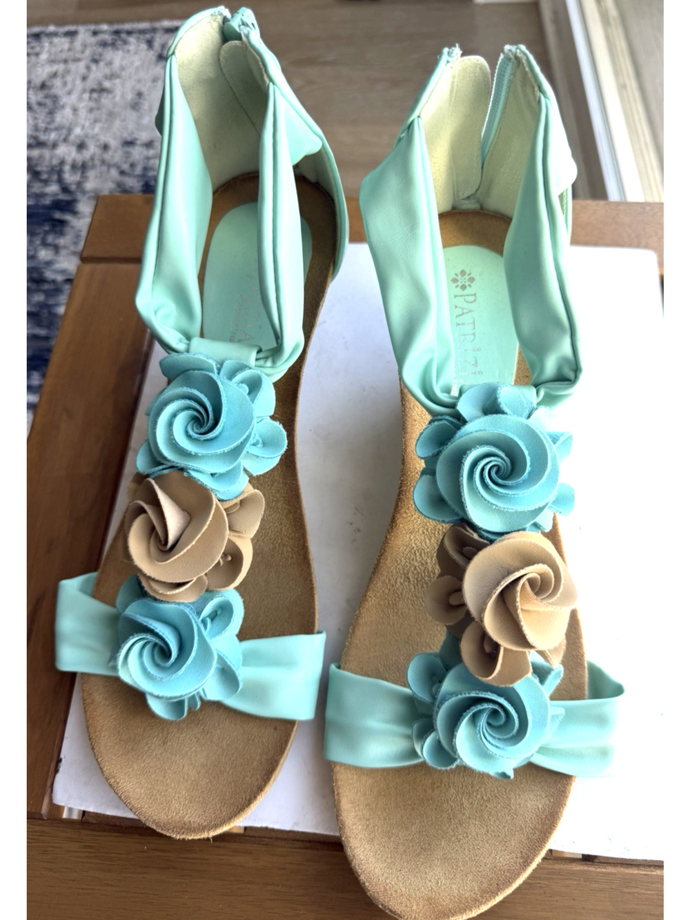 Patrizia by Spring Step Sandals 41 Mint Floral Rosette Wedge Ankle Strap Comfort